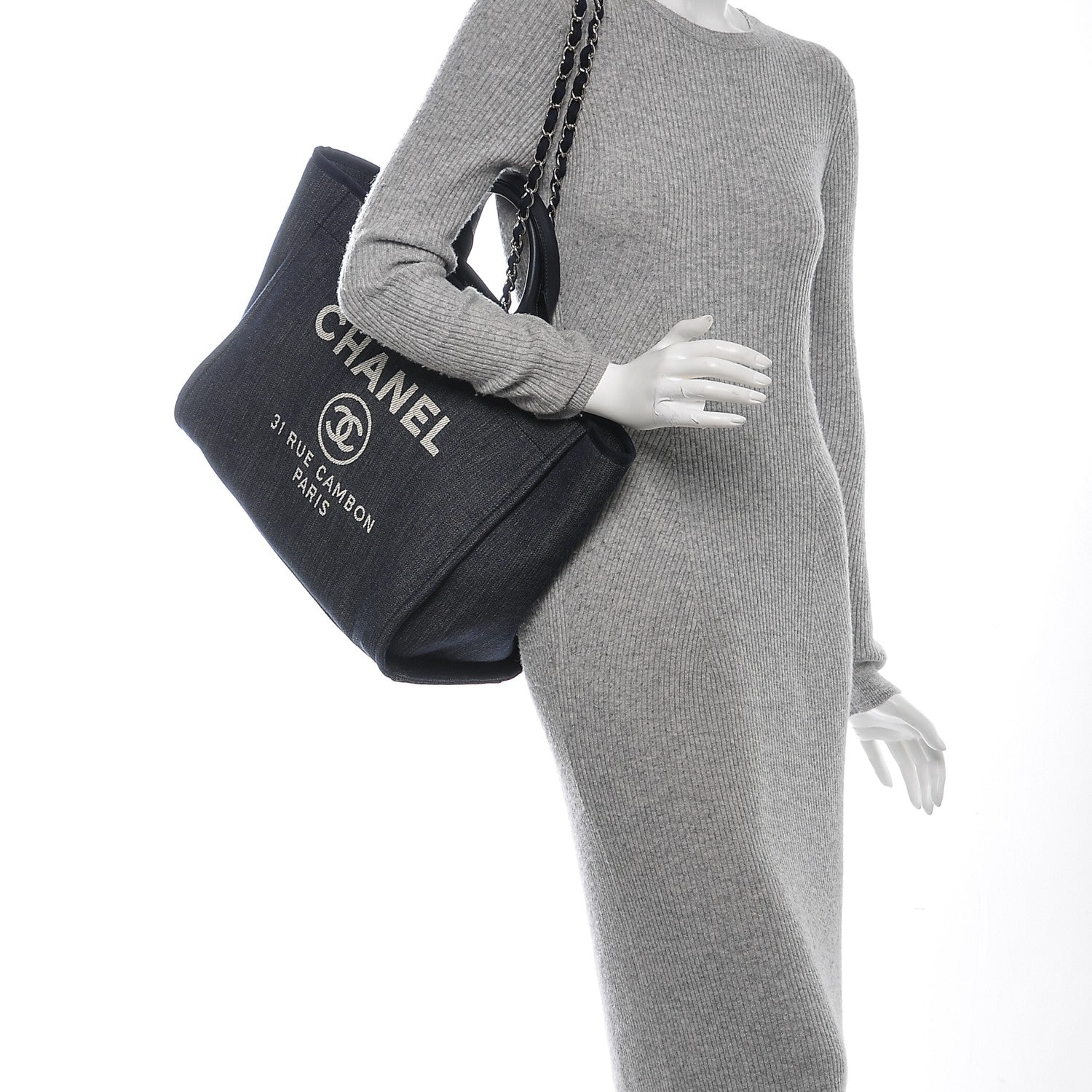 Chanel Canvas Large Deauville Tote Dark Blue 2 of 7