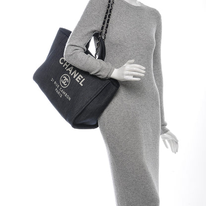 Chanel Canvas Large Deauville Tote Dark Blue 2 of 7