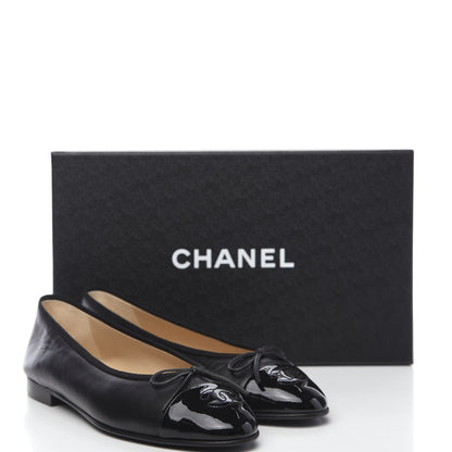 Chanel Lambskin Patent Cap Toe Ballerina Flats 37.5 Black 8 of 8