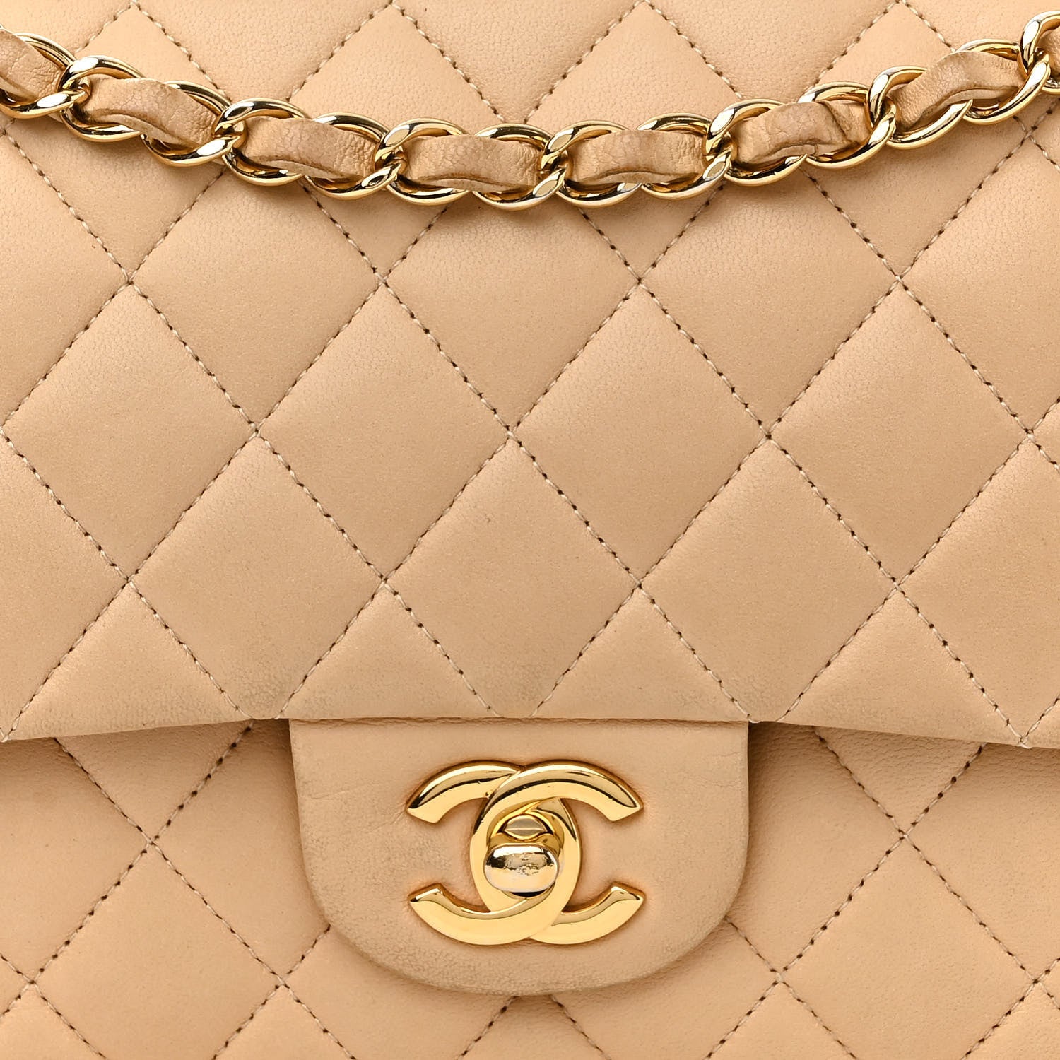 Chanel Lambskin Quilted Medium Double Flap Beige 8 of 21