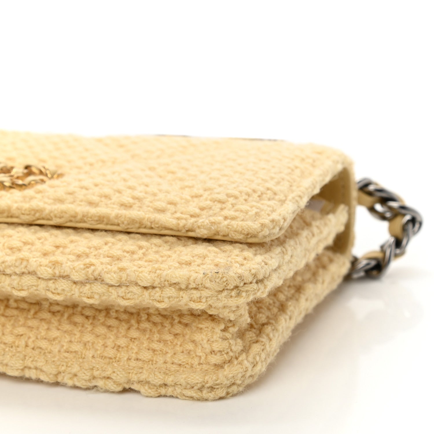 Chanel Wool Tweed Quilted Chanel 19 Wallet On Chain WOC Yellow 10 of 11