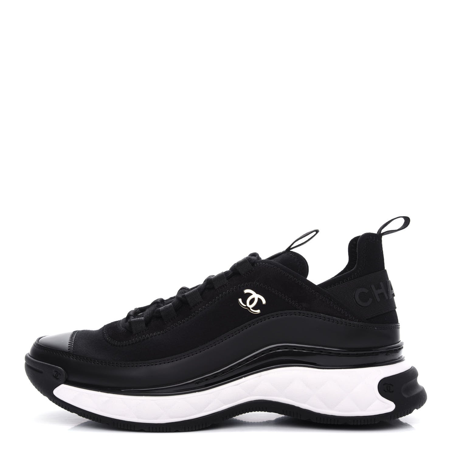 Chanel Velvet Calfskin Mixed Fibers CC Sneakers 38.5 Black 1 of 11