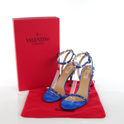 Valentino Garavani Suede Rockstud Ankle Strap 100mm Sandals 40.5 Blue 5 of 8
