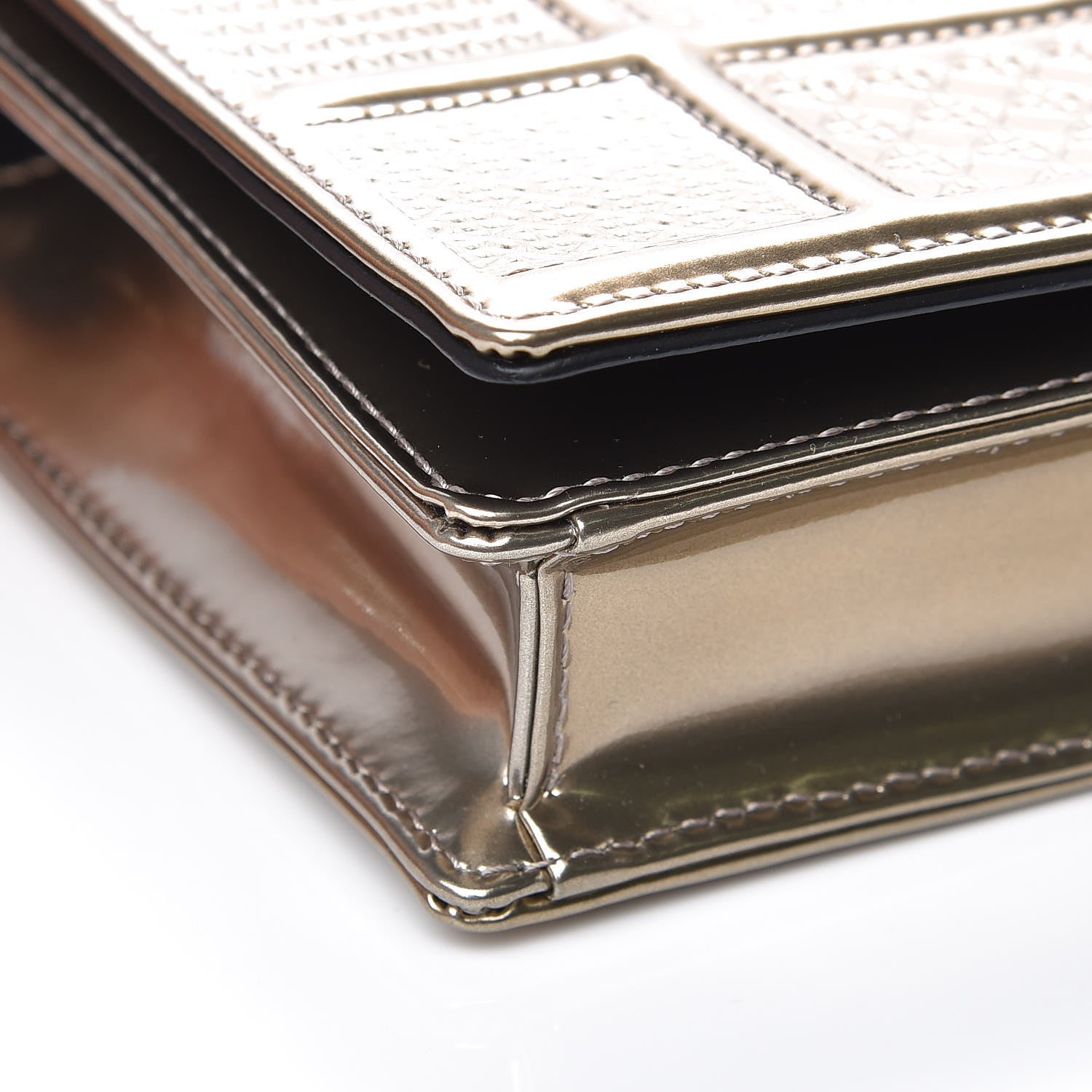 Christian Dior Metallic Patent Micro-Cannage Diorama Wallet on Chain Pouch Gold 7 of 8