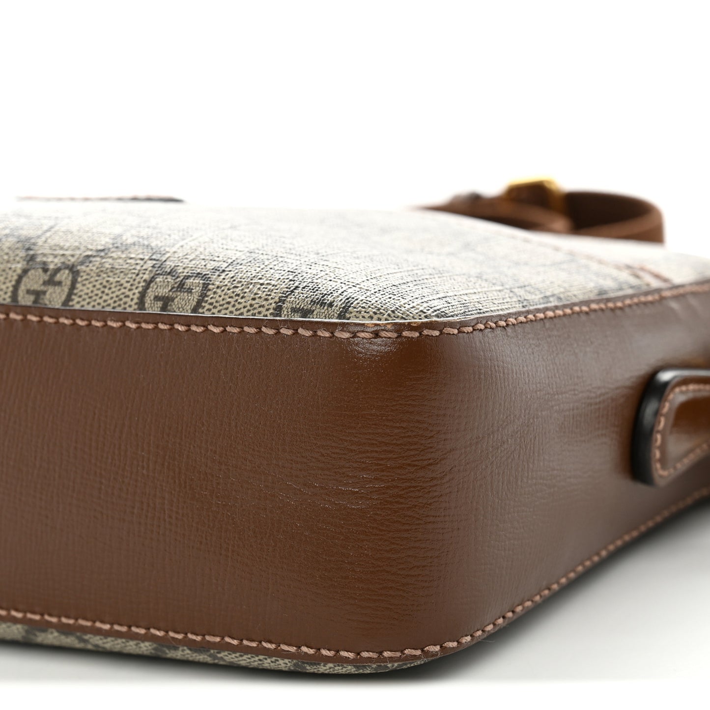 GG Supreme Monogram Azalea Calfskin Retro Interlocking G Messenger Shoulder Bag Beige Ebony Brown Sugar