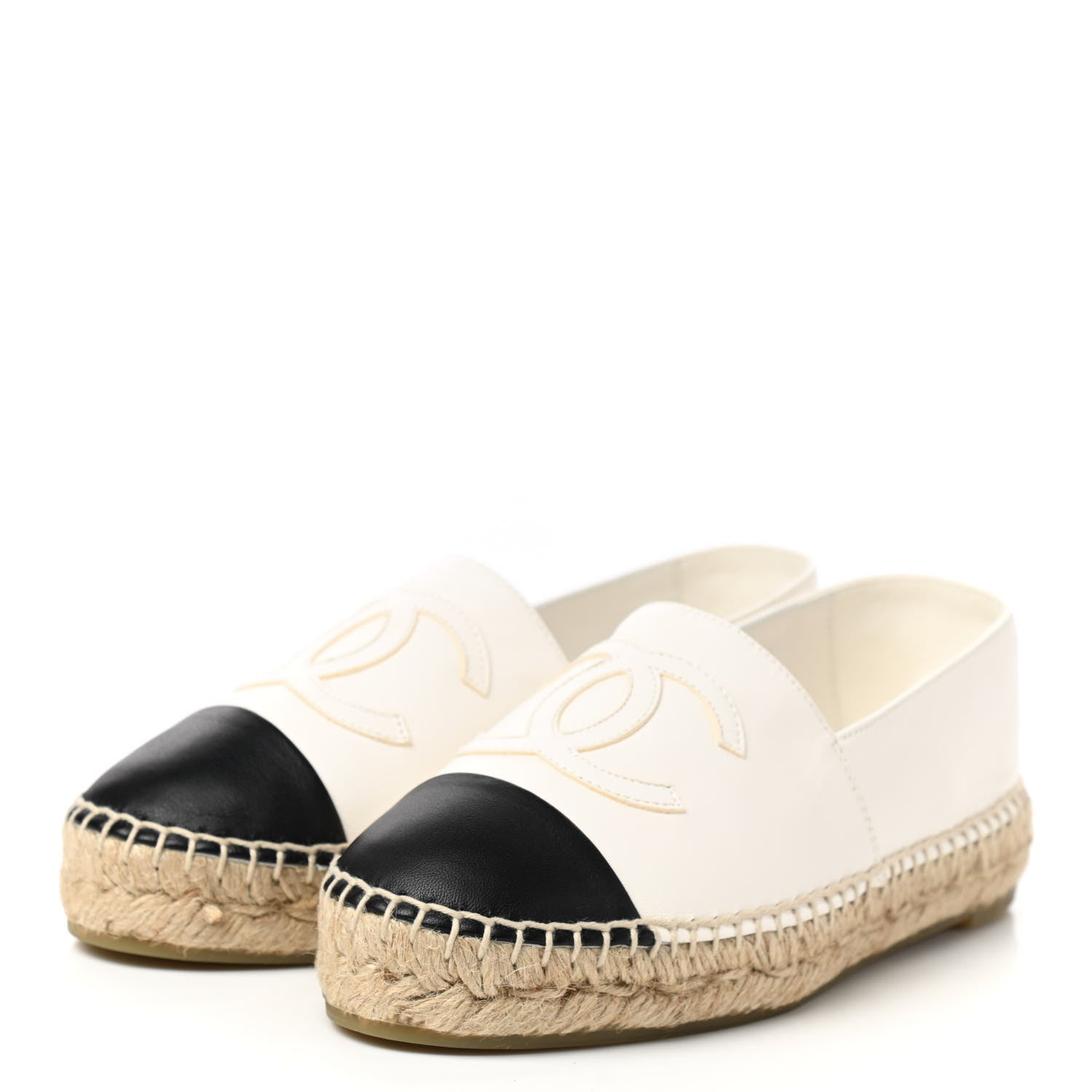 Chanel Lambskin CC Espadrilles 35 White Black 3 of 10