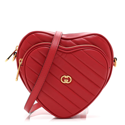 Gucci Calfskin Matelasse Diagonal Mini Interlocking G Heart Shoulder Bag Hibiscus Red 1 of 11