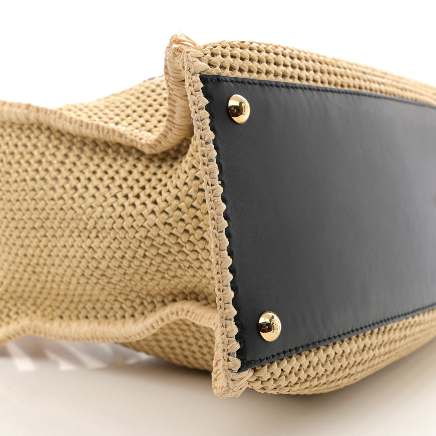 Raffia Vitello King Macrame Mesh Large Peekaboo X-Tote Natural Black Cuoio