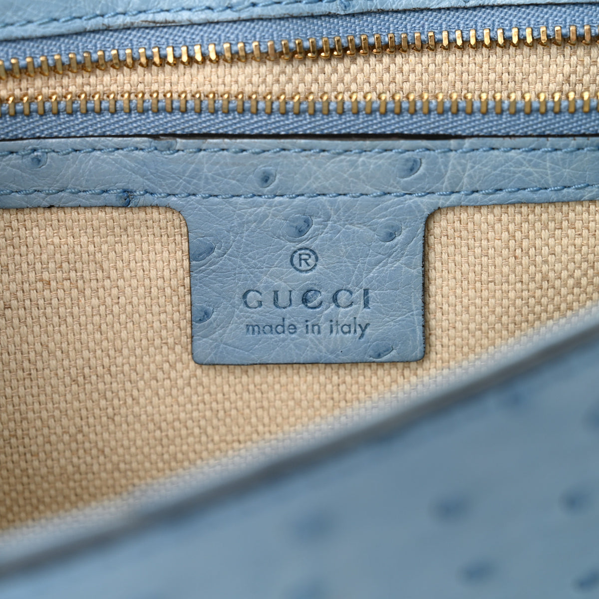 Gucci Ostrich Medium Soho Flap Crossbody Blue 6 of 11