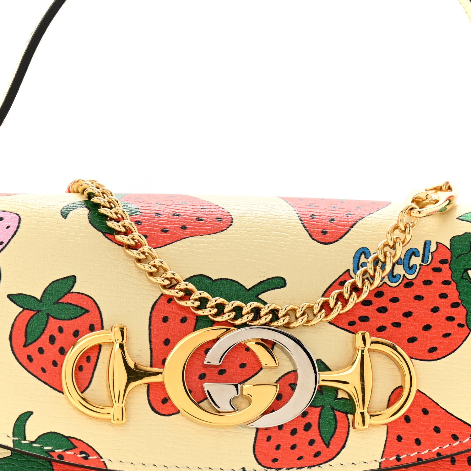 Gucci Calfskin Strawberry Print Mini Zumi Shoulder Bag Ivory Red 8 of 10