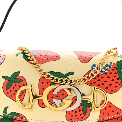 Gucci Calfskin Strawberry Print Mini Zumi Shoulder Bag Ivory Red 8 of 10