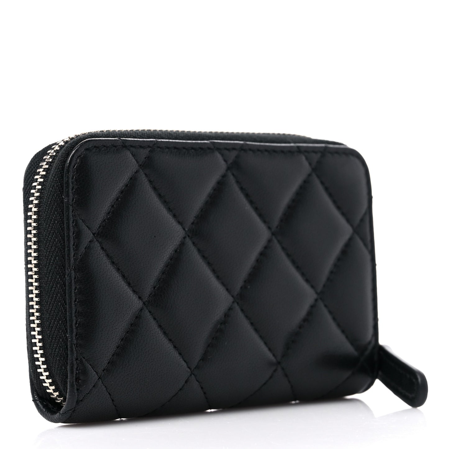 Lambskin Quilted Zip Coin Purse Black