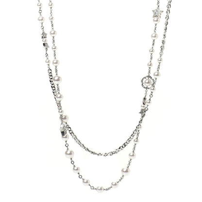 Chanel Crystal Pearl CC Necklace Silver 1 of 8