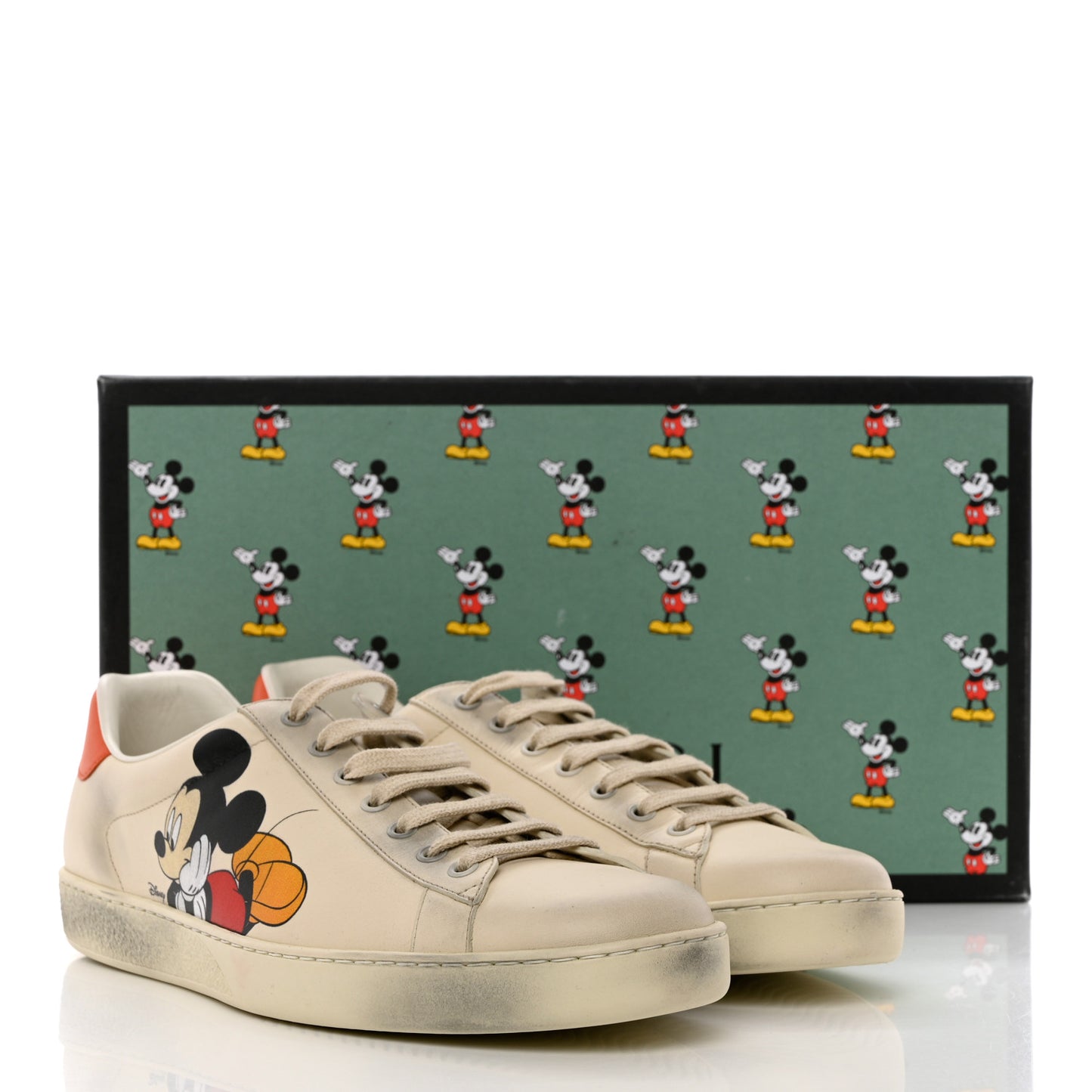 X DISNEY Miro Soft Calfskin Mickey Mouse Print Womens Ace Sneakers 40 Ivory Deep Orange