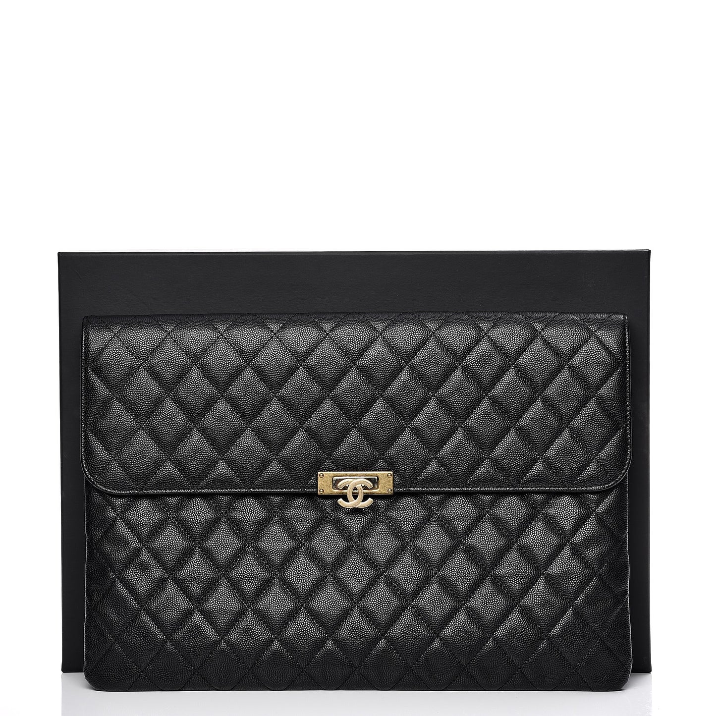 Caviar Quilted Large Golden Class Pouch Black