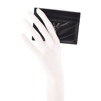 Saint Laurent Grain De Poudre Matelasse Chevron Monogram Credit Card Case Black 2 of 8