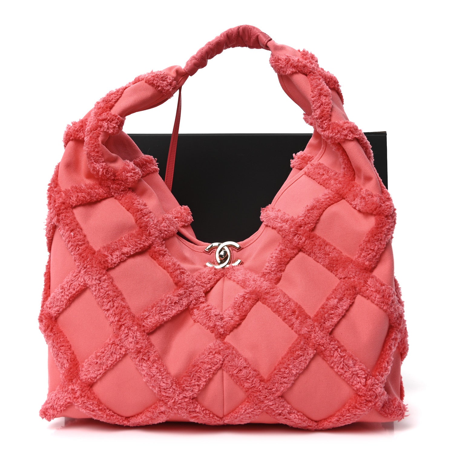 Chanel Cotton Canvas Large CC Embrace Hobo Coral 13 of 13