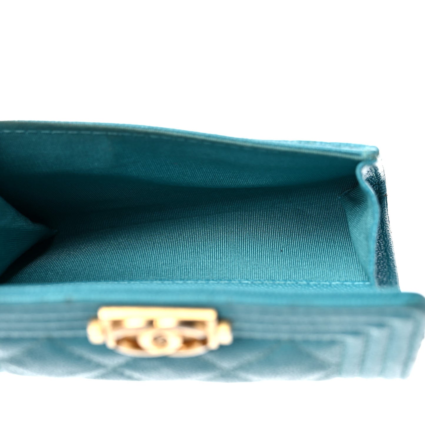 Caviar Quilted Boy Card Holder Wallet Turquoise
