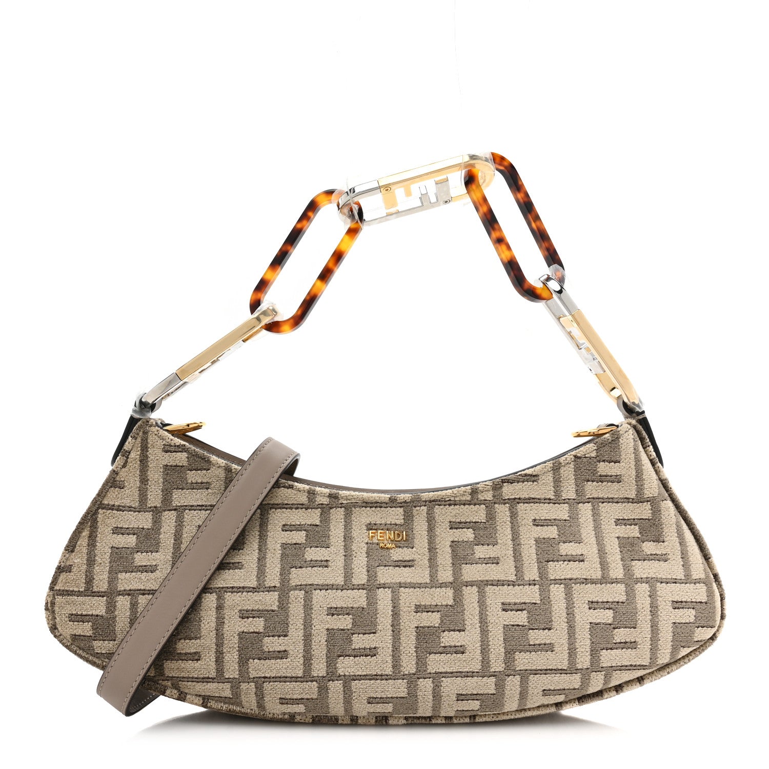 Fendi Chenille Vitello King Plexiglass FF O'Lock Swing Tortora Nuvola 1 of 10