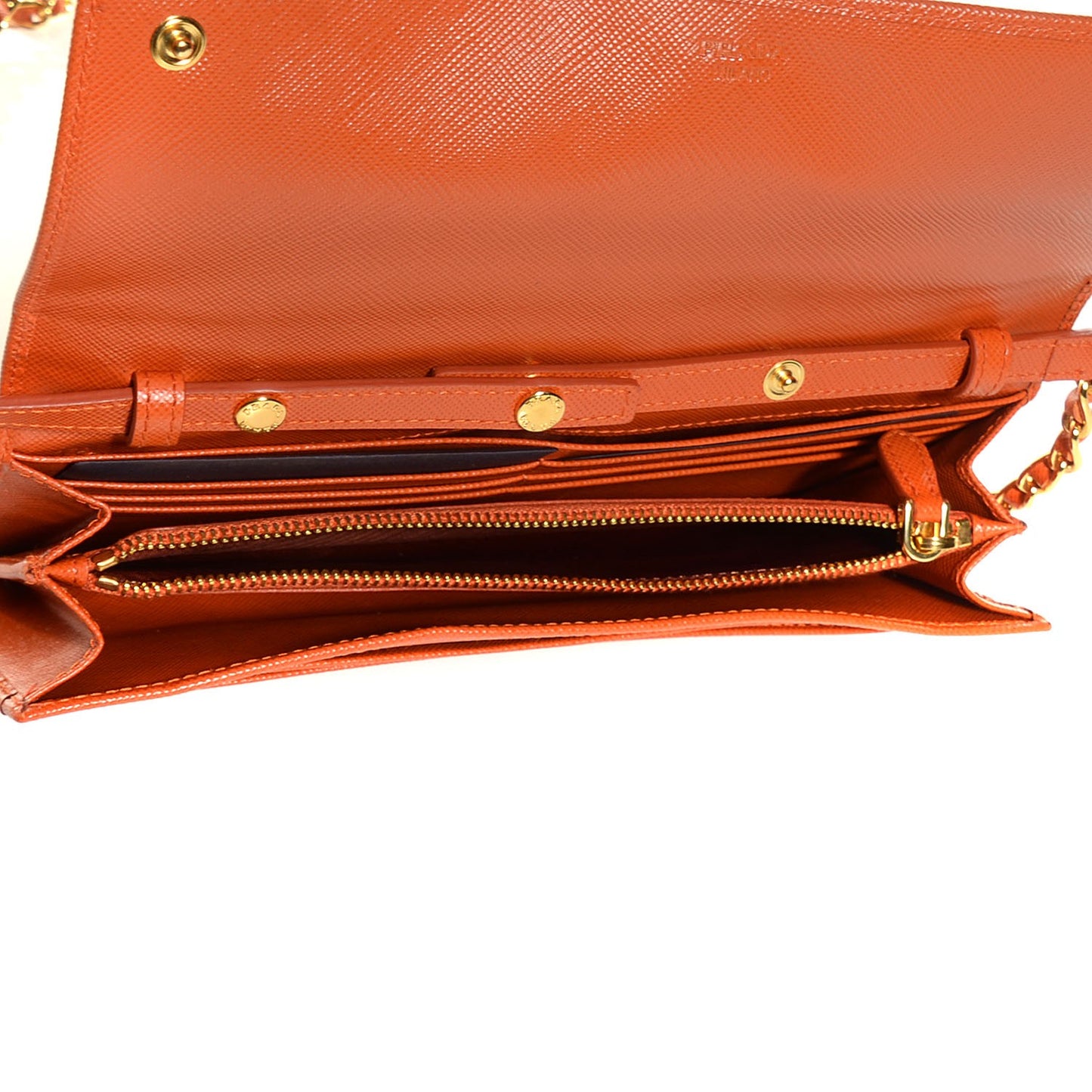 Saffiano Metal Oro Chain Wallet Papaya