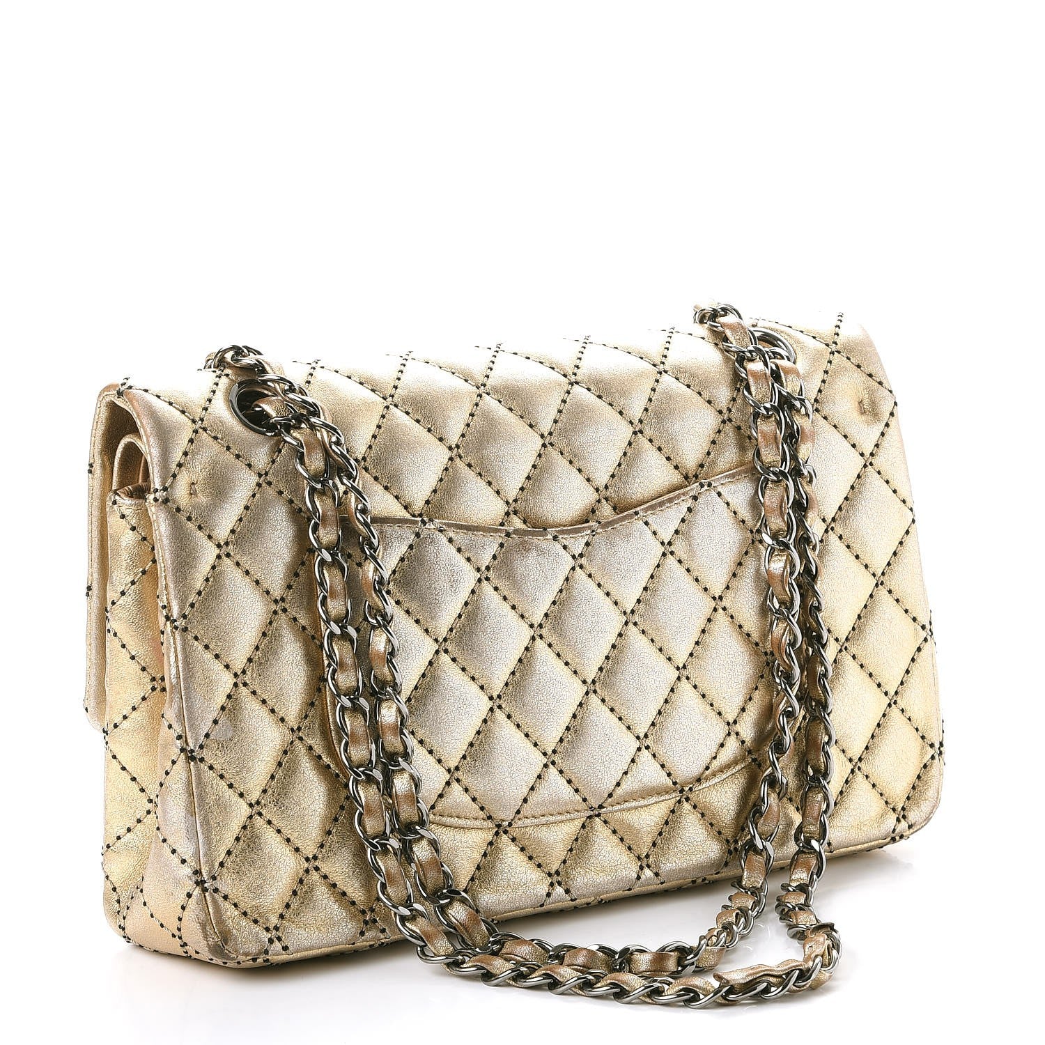 Chanel Metallic Lambskin Quilted Stitch Medium Double Flap Light Gold 3 of 21