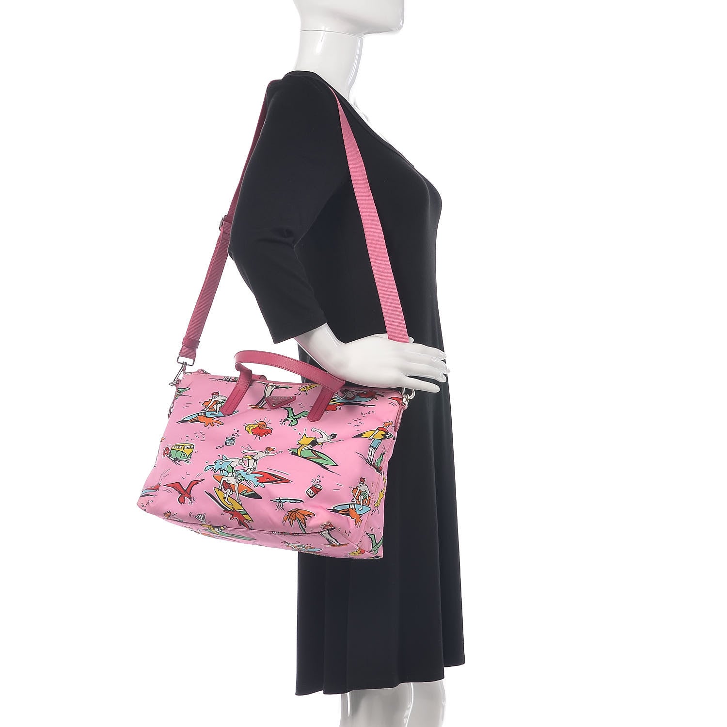 Prada Tessuto Stampato Nylon Saffiano Surf Print Tote Rosa 3 of 15