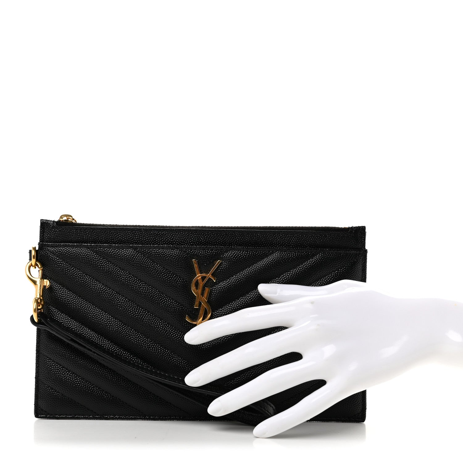 Saint Laurent Grain De Poudre Chevron Monogram Large Bill Pouch Black 2 of 8