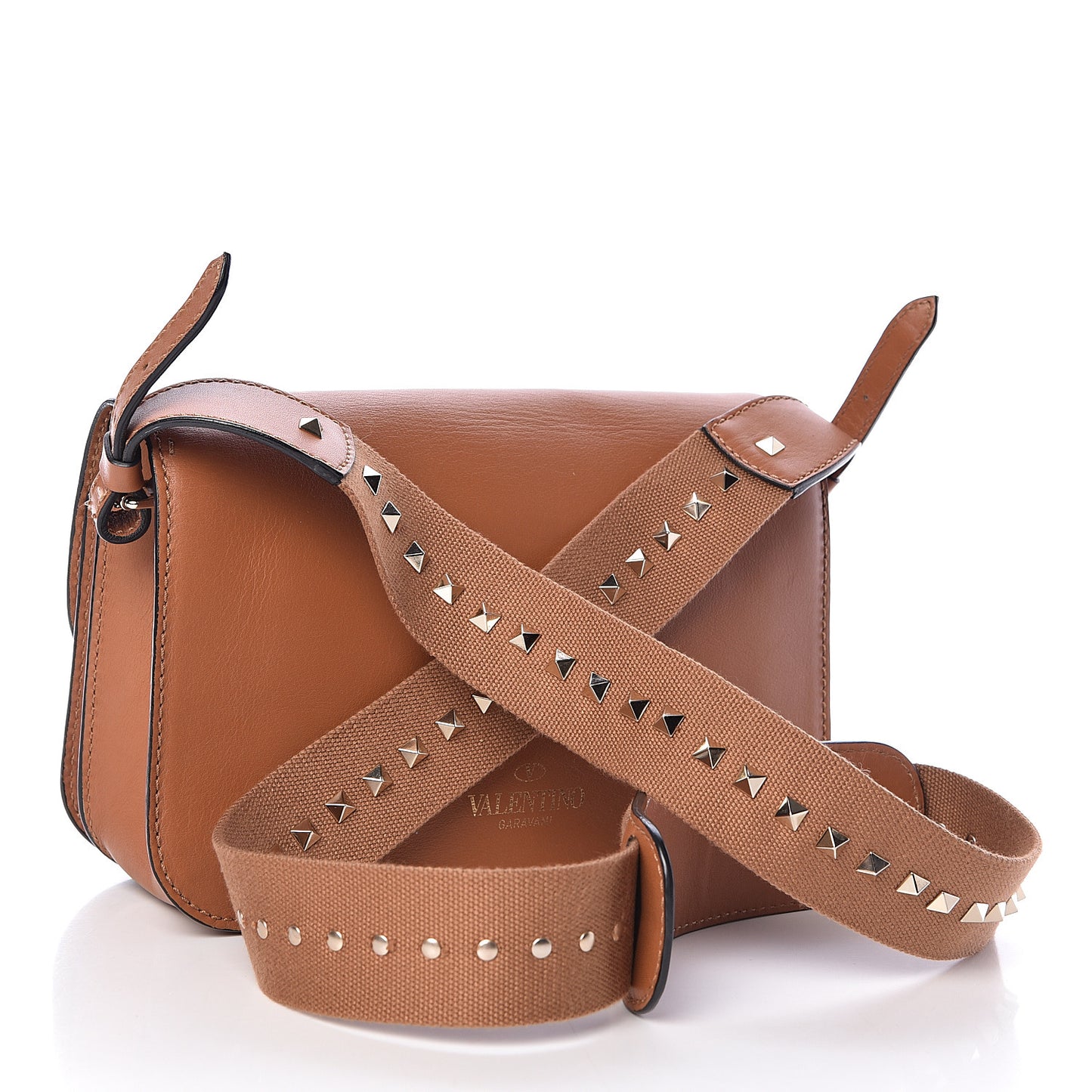 Calfskin Rockstud Band Crossbody Bag Light Cuir