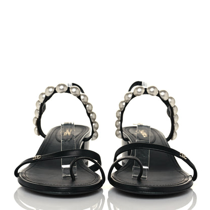 Chanel Lambskin Pearl Toe Ring Slingback Sandals 41 Black 2 of 7