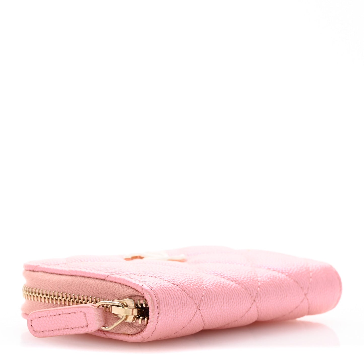 Iridescent Caviar Quilted Zip Coin Purse Pink