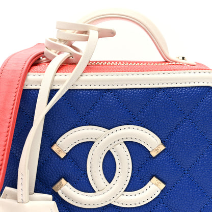 Chanel Caviar Quilted Small CC Filigree Vanity Case Blue White Red 8 of 11