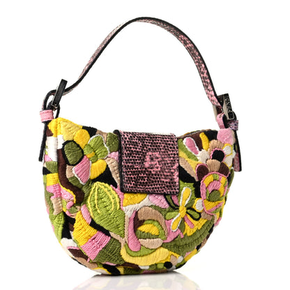 Fendi Lizard Embroidered Flower Baguette Pink Multicolor 2 of 5