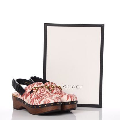 Gucci Linen Horsebit Ikegami Herbarium Print Amstel Slingback Clogs 37.5 Romantic Cherry Black 10 of 10