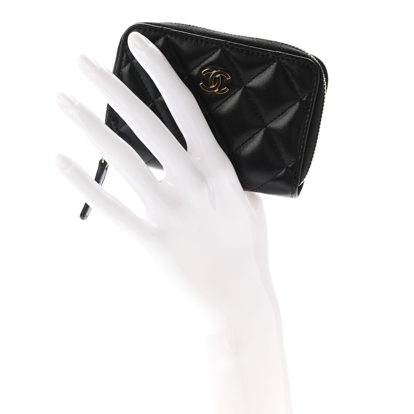 Lambskin Quilted Zip Coin Purse Black