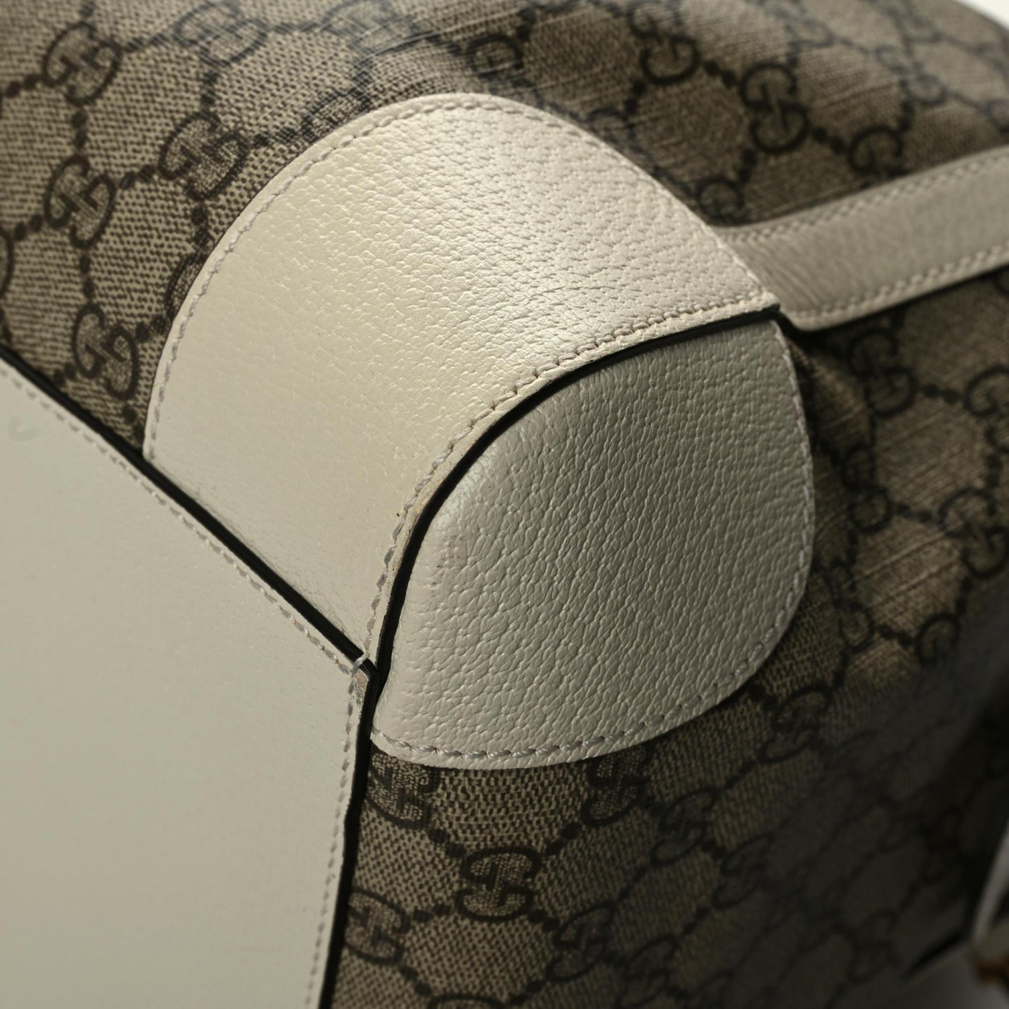 GG Supreme Monogram Textured Dollar Calfskin Web Medium Ophidia Duffle Bag Beige Ebony Mystic White