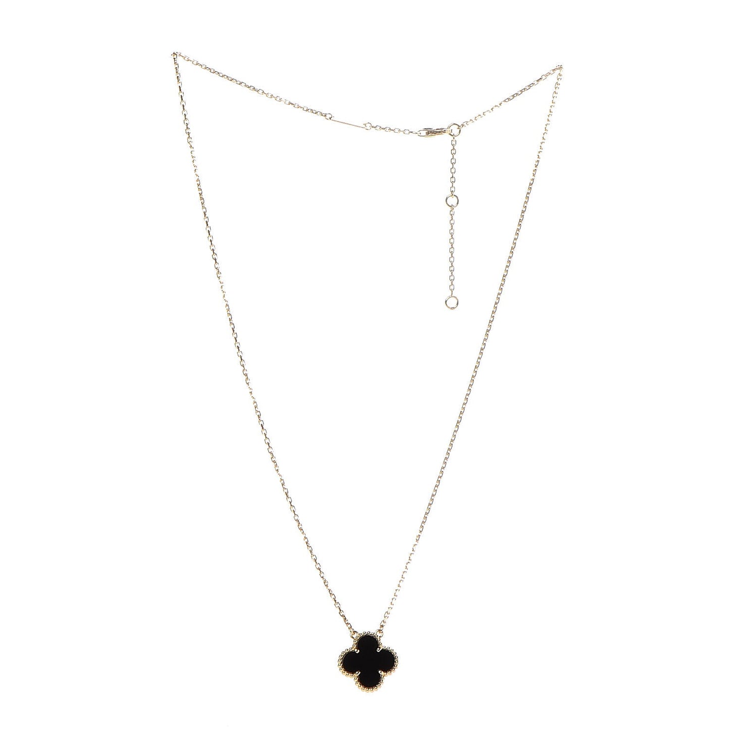 18K Yellow Gold Black Onyx Vintage Alhambra Pendant Necklace
