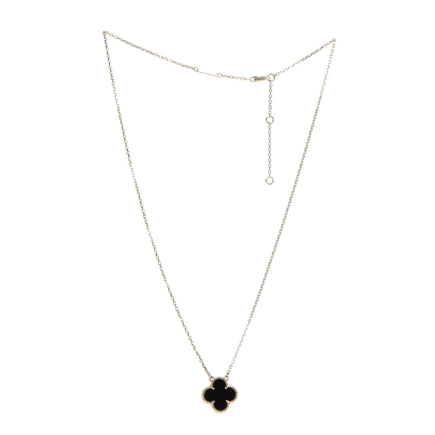 Van Cleef & Arpels 18K Yellow Gold Black Onyx Vintage Alhambra Pendant Necklace 3 of 8