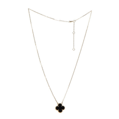 Van Cleef & Arpels 18K Yellow Gold Black Onyx Vintage Alhambra Pendant Necklace 3 of 8
