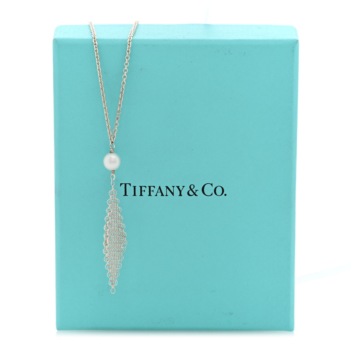 Tiffany Sterling Silver Pearl Elsa Peretti Mesh Pendant Necklace 5 of 5