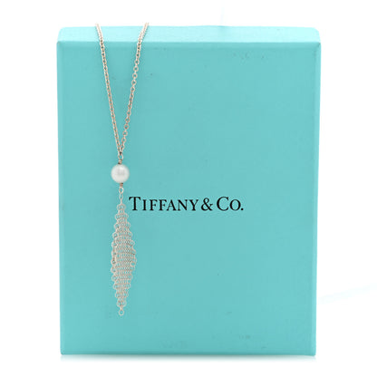 Tiffany Sterling Silver Pearl Elsa Peretti Mesh Pendant Necklace 5 of 5