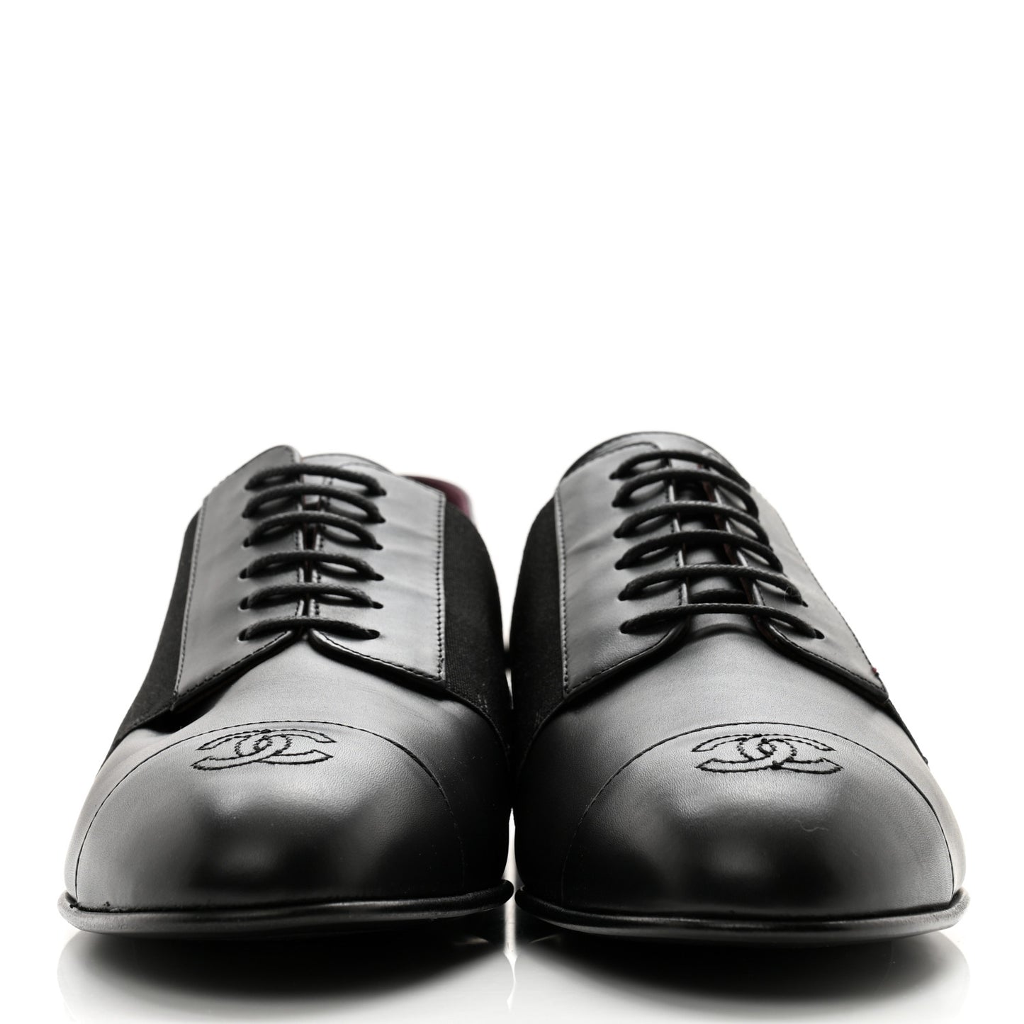 Calfskin Elastic Lace Up Cap Toe CC Loafers 40 Black
