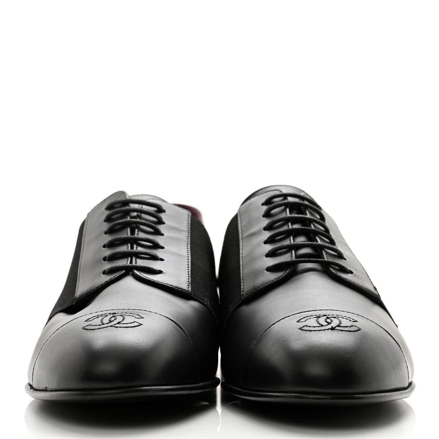 Chanel Calfskin Elastic Lace Up Cap Toe CC Loafers 40 Black 2 of 8