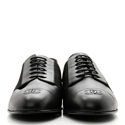 Chanel Calfskin Elastic Lace Up Cap Toe CC Loafers 40 Black 2 of 8