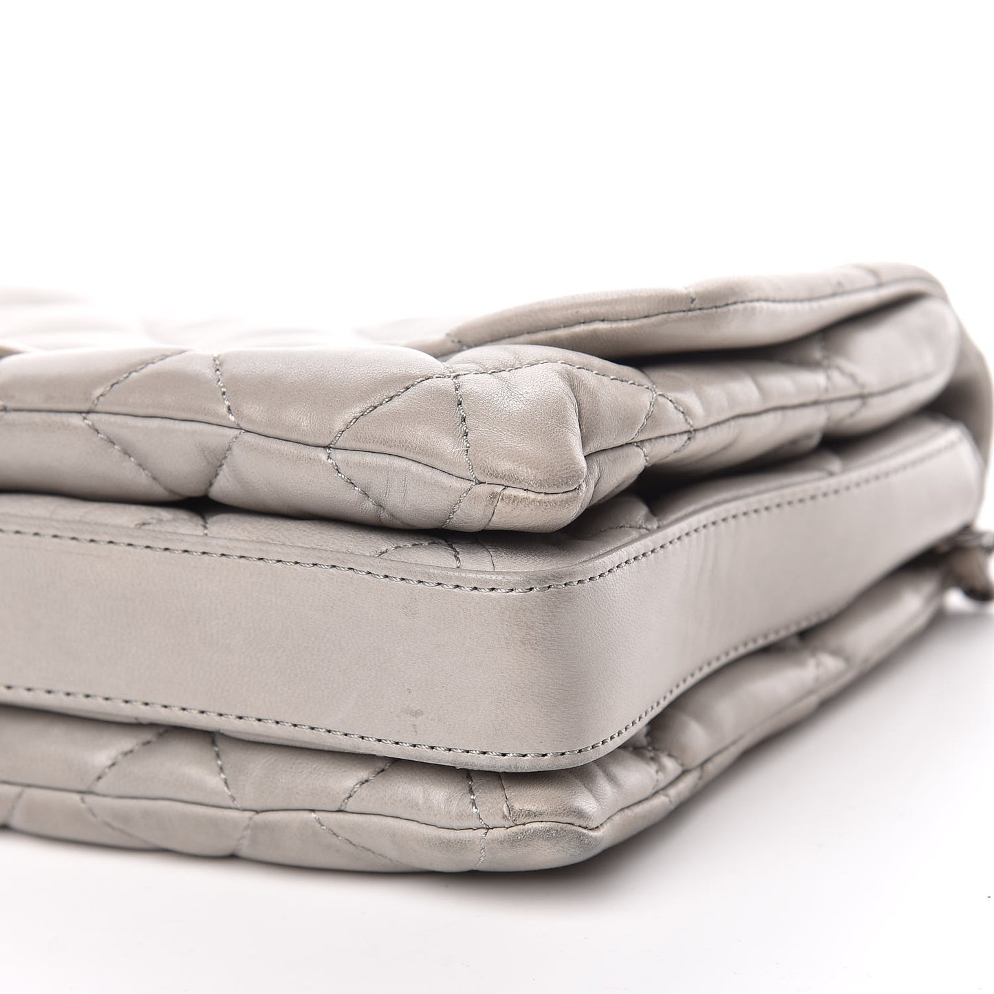 Lambskin Quilted 3 Accordion Flap Bag Grey