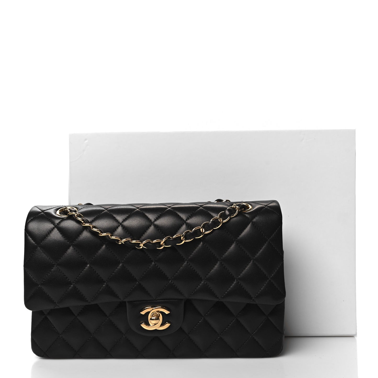 Lambskin Quilted Medium Double Flap Black