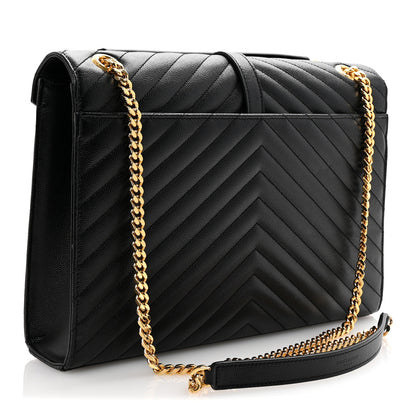 Saint Laurent Grain De Poudre Matelasse Chevron Large Monogram Satchel Black 3 of 9