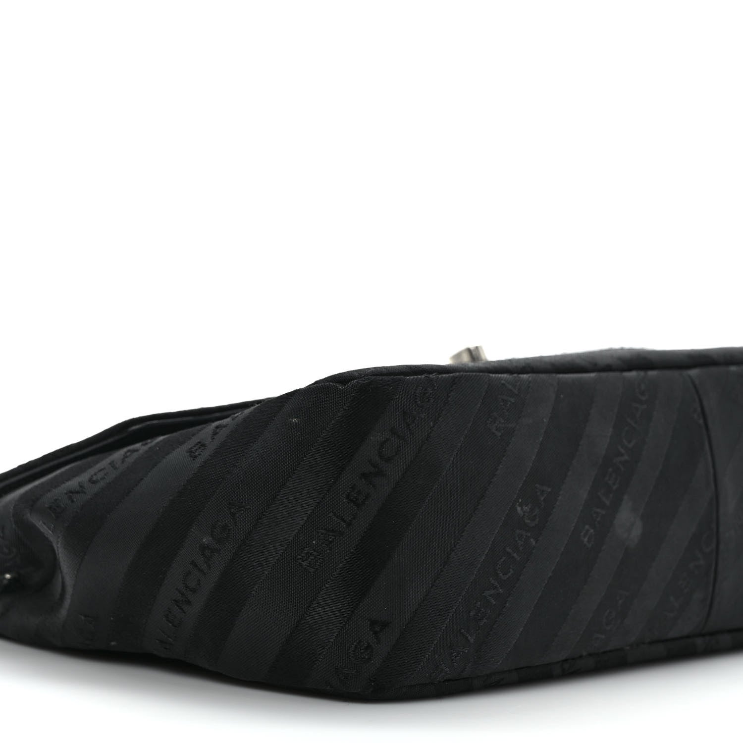 Balenciaga Nylon Jacquard Diagonal Logo Medium Scarf Lock Chain Shoulder Bag Black Red 8 of 14