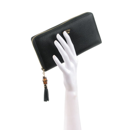 Gucci Pebbled Calfskin Bamboo Tassel Zip Around Wallet Black 2 of 7