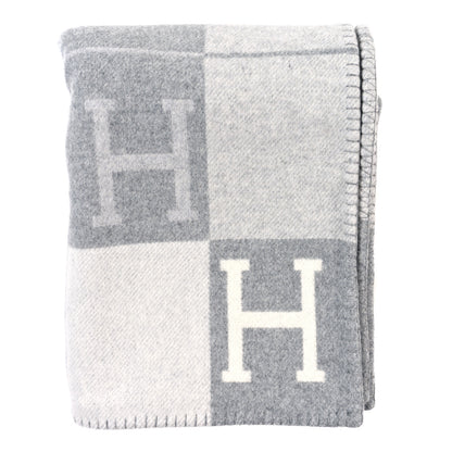 Hermes Wool Cashmere Avalon III Blanket Ecru Gris Clair 1 of 3