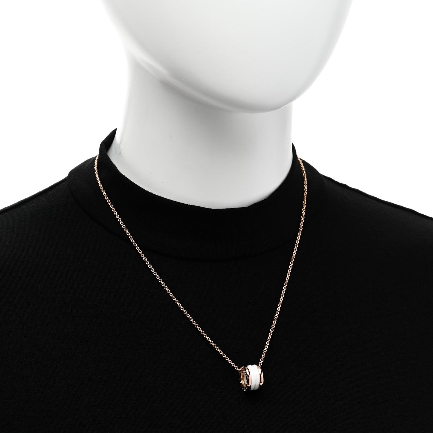 18K Rose Gold White Ceramic B.Zero1 Pendant Necklace